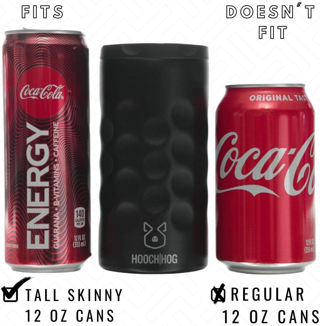 Hooch|Hog Slim Can Cooler Stainless Steel for 12 Oz. Skinny Cans | 3X Insulated Beer Can Holder for Michelob Ultra, White Claw, Truly & Redbull (Black)