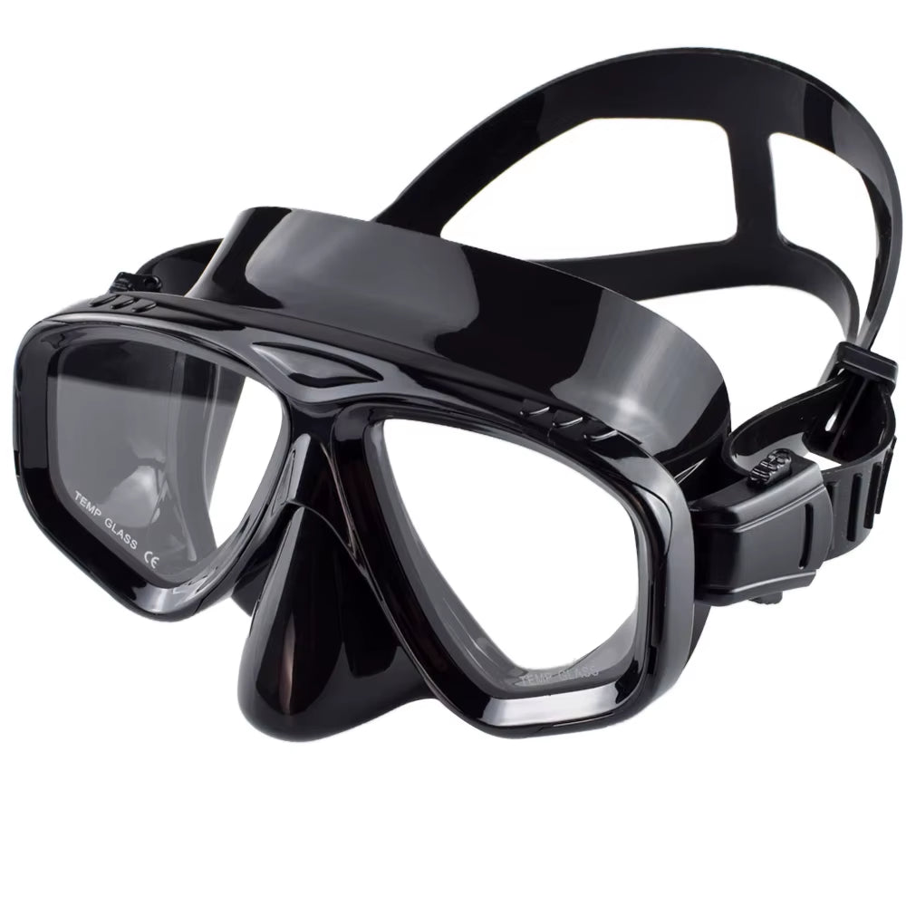 Snorkel Mask Swimming Goggles Scuba Diving Silicone Skirt Tempered Glass Len Wide View Training with Nose Cover Adjustable Strap