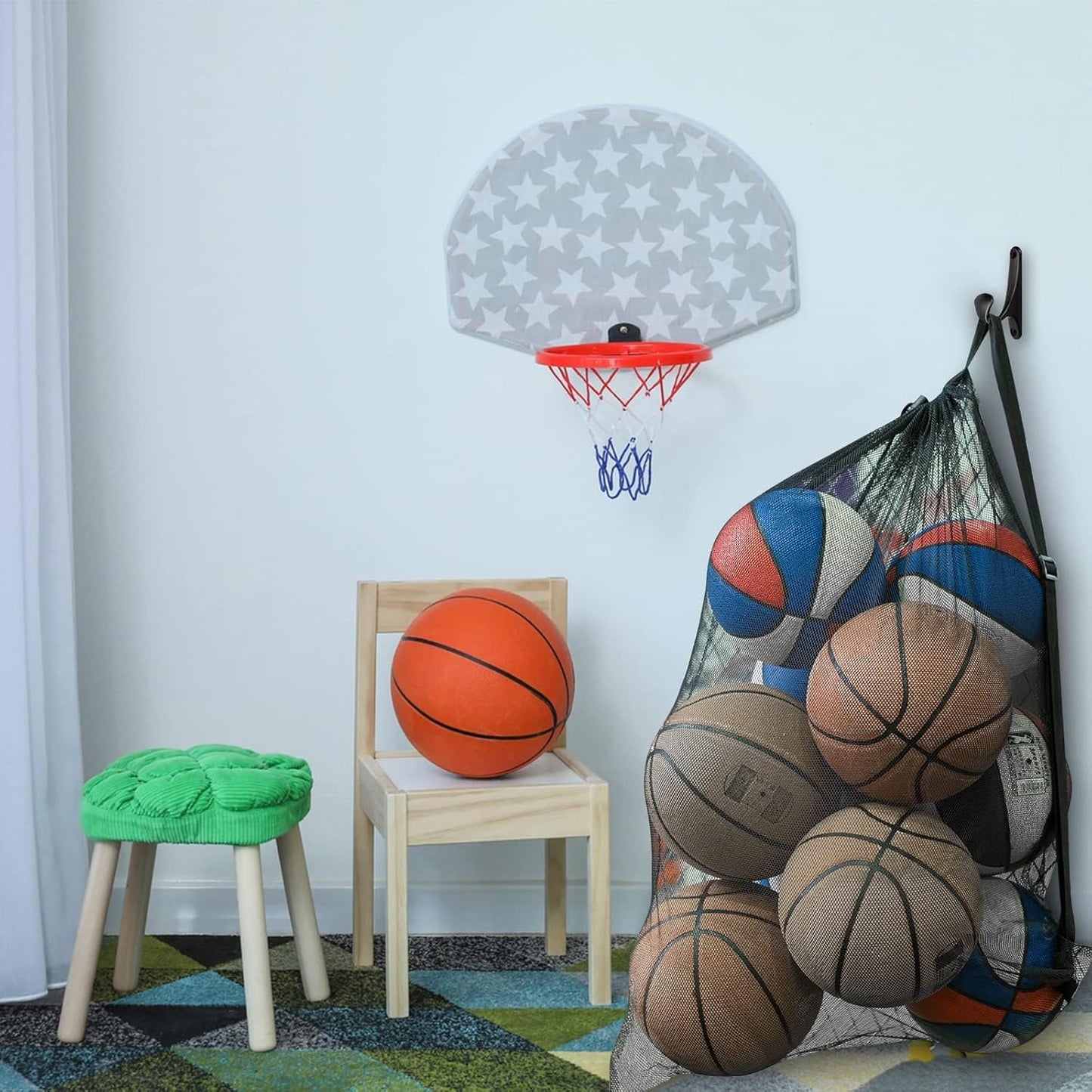 Extra Large Heavy-Duty Mesh Ball Bag for Soccer and Basketball - Holds 10-12 Balls, Ideal for Coaches, with Drawstring Closure