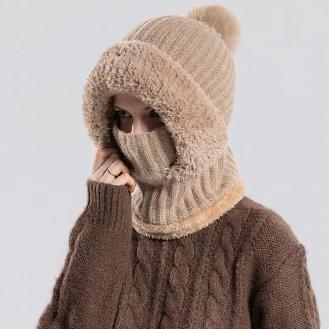 Winter Full Face Cover Hat Scarf Set Women Outdoor Windproof Earflap Skullies Beanies Hats Plush Thicken Warm Balaclava Ski Caps