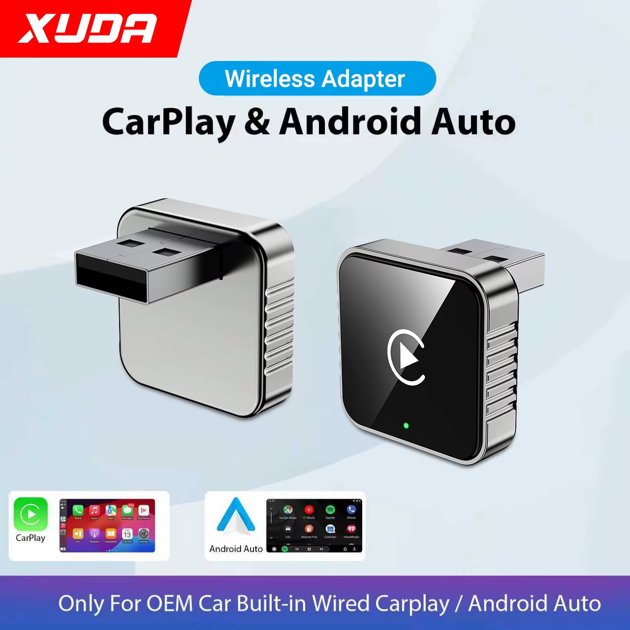 2 in 1 Wired to Wireless Carplay Android Auto Adapter for OEM Car Stereo with USB Dongle Mini Box Plug and Play Bluetooth
