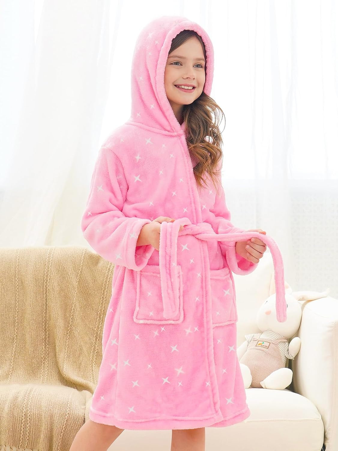 Soft Hooded Rainbow Bathrobe Sleepwear for Girls