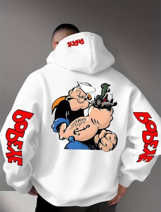 Men'S Fashion Urban "Popeye Classic Fight Scene" Print Hoodie