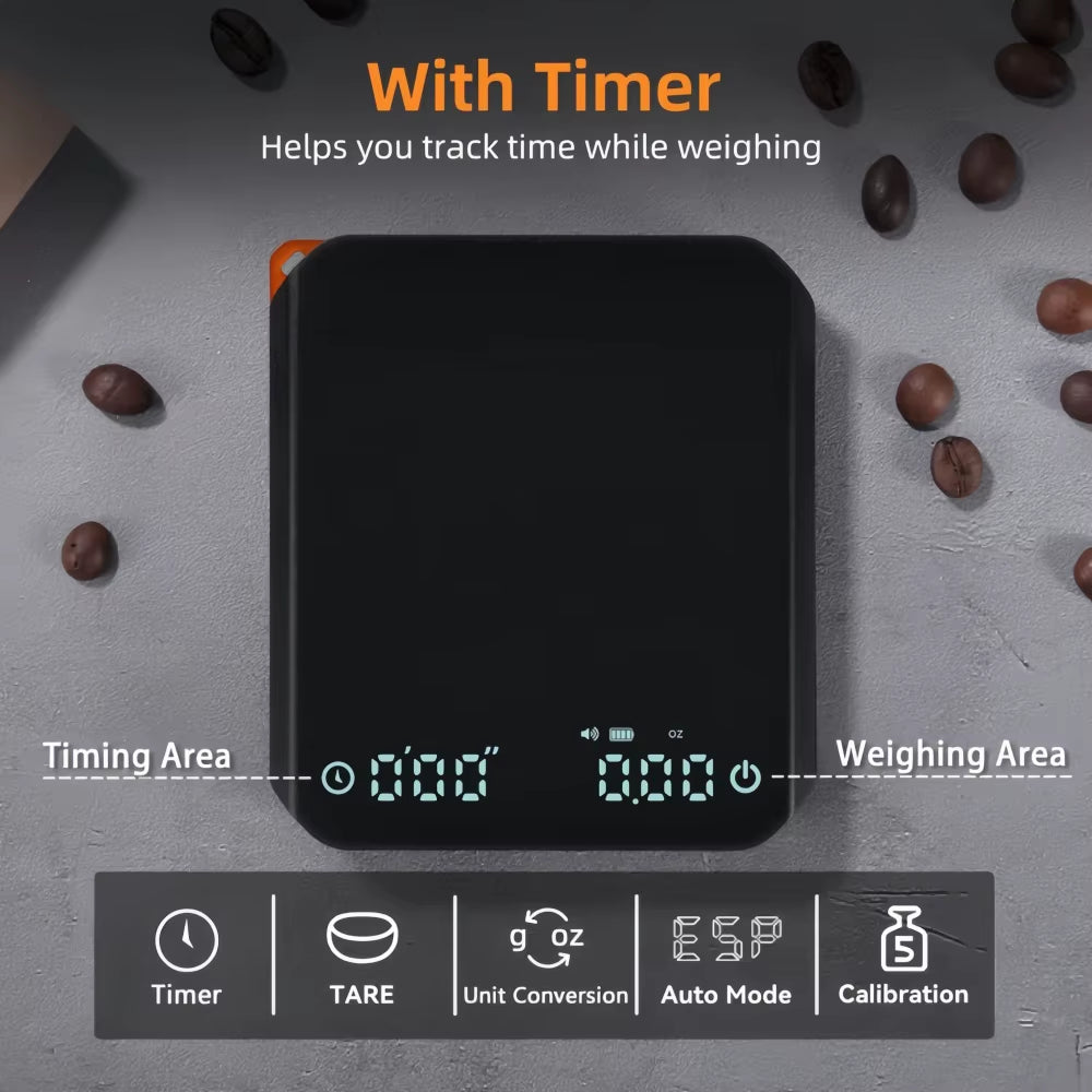 Mini Coffee Scale with Pad LED Display USB Charge Timed Portable High Precision Professional Home Kitchen Cafe Coffeeaccessories