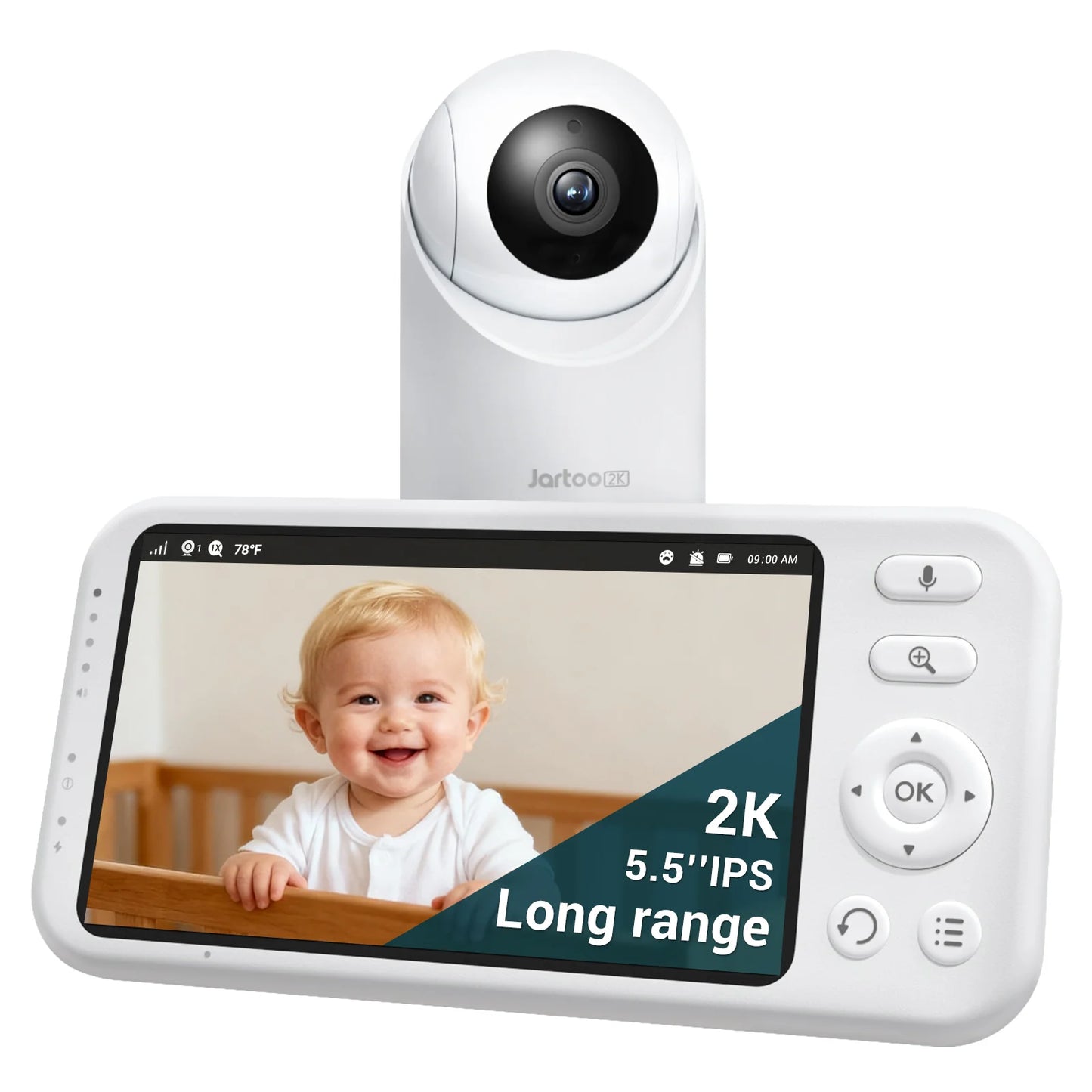 2K Video Baby Monitor with 5.5" Full HD Screen, 3000Ft Long Range No Wifi Two Way Talk Camera and Audio, Portable, Night Vision, AI Cry Detect, 6000Mah