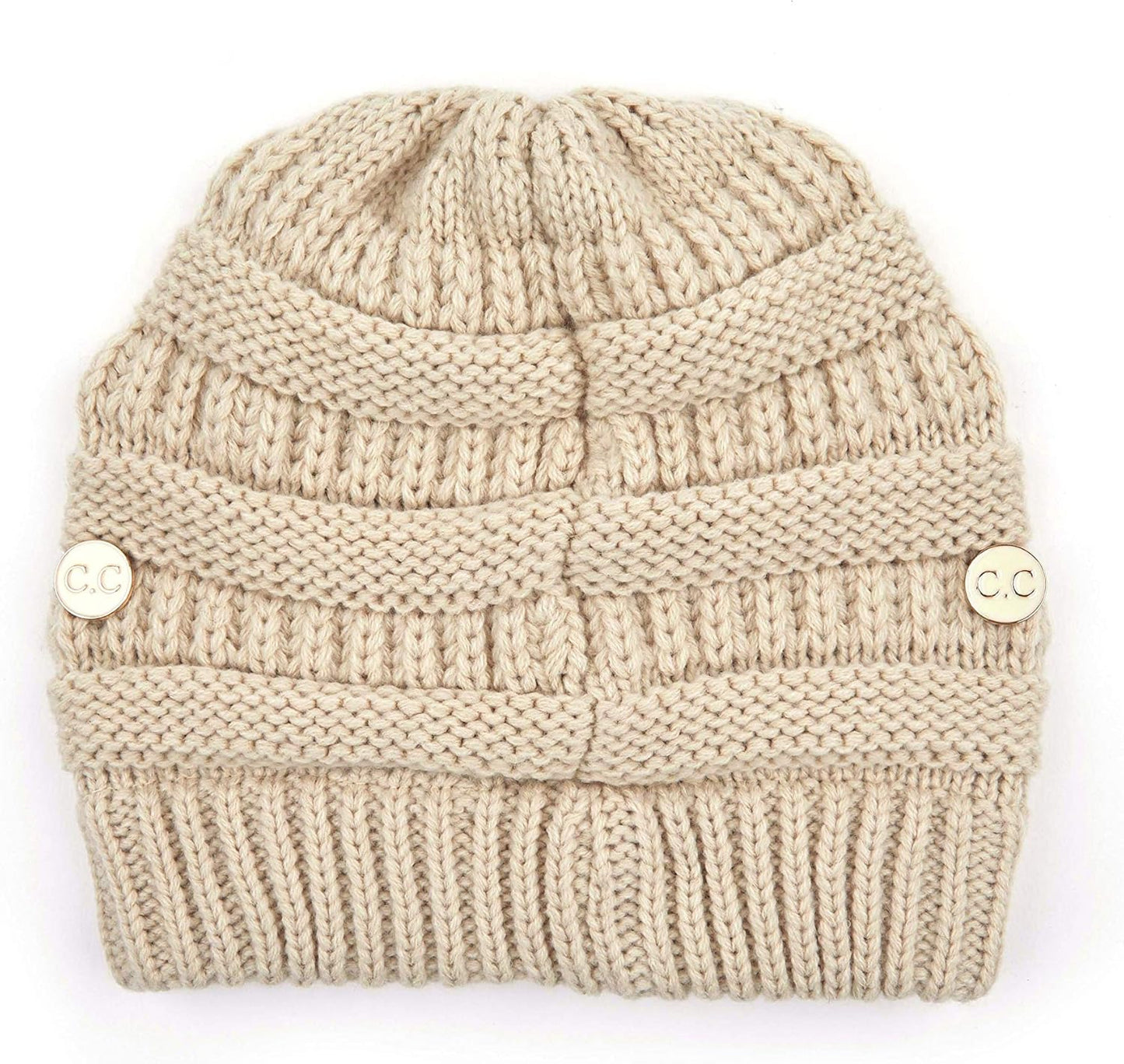 Exclusives Cable Knit Beanie - Thick, Soft & Warm Chunky Ribbed Beanie Hats Epoxy Button for Face Mask (BHT-1) (A Button Beige)