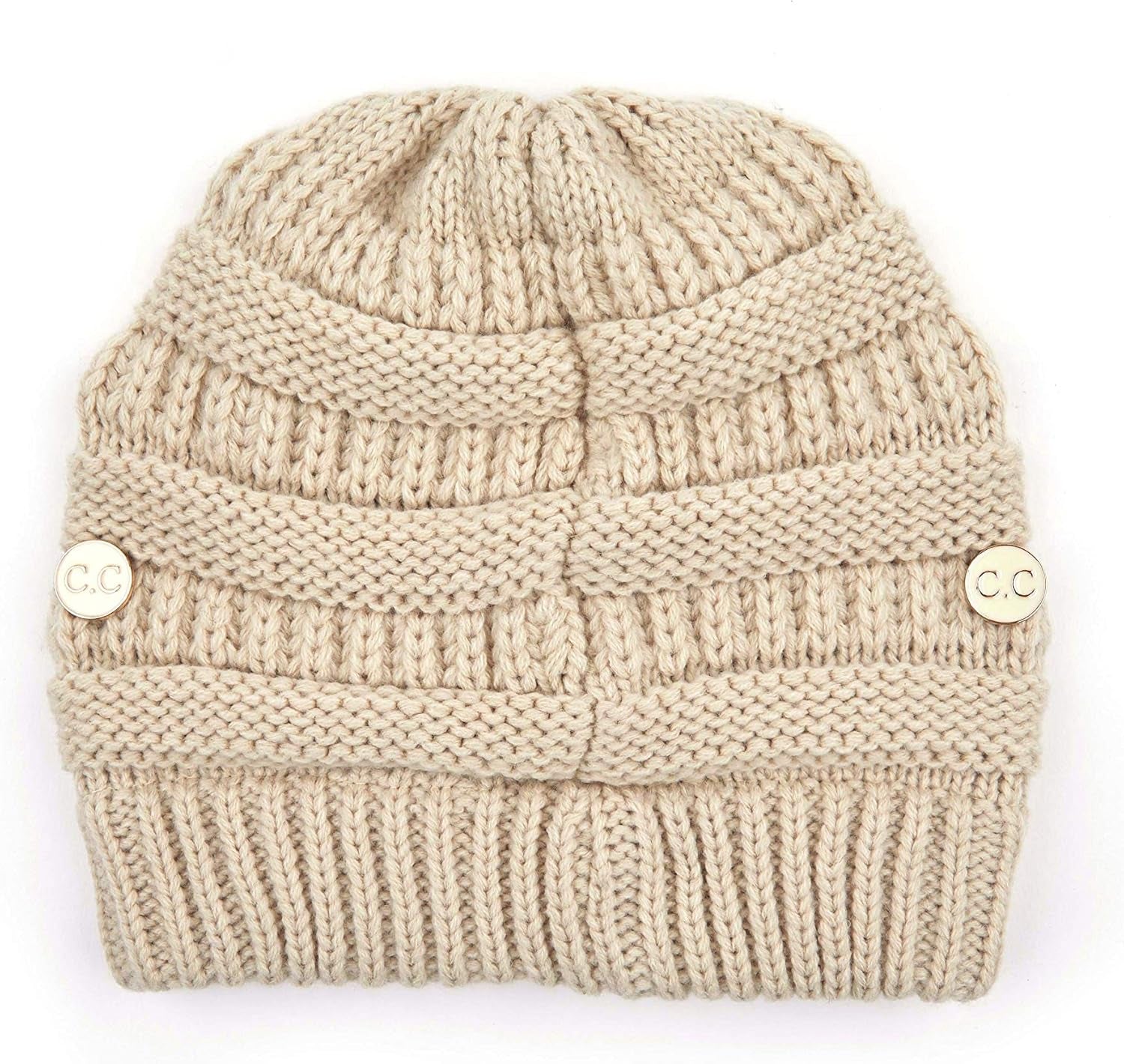 Exclusives Cable Knit Beanie - Thick, Soft & Warm Chunky Ribbed Beanie Hats Epoxy Button for Face Mask (BHT-1) (A Button Beige)