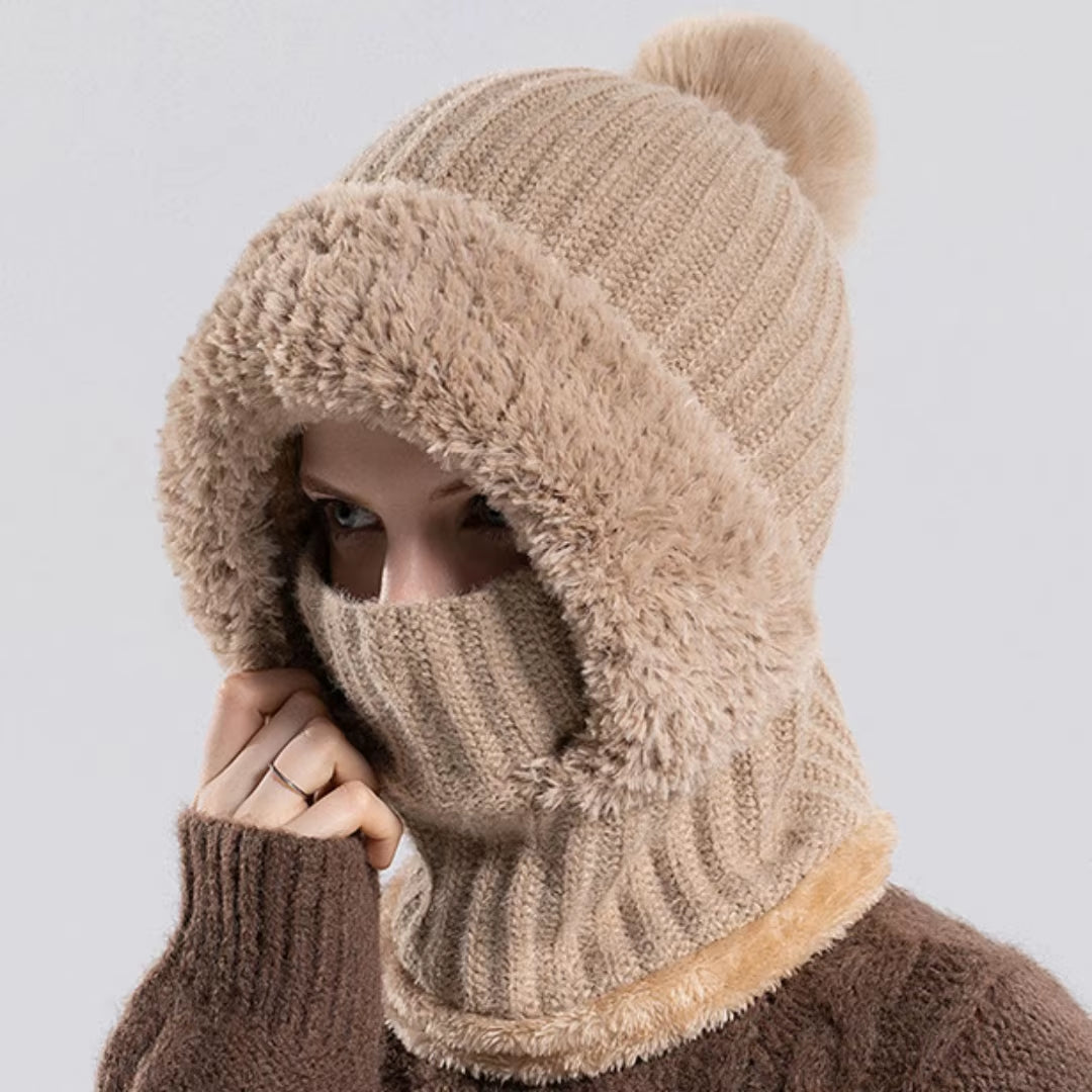 Winter Full Face Cover Hat Scarf Set Women Outdoor Windproof Earflap Skullies Beanies Hats Plush Thicken Warm Balaclava Ski Caps