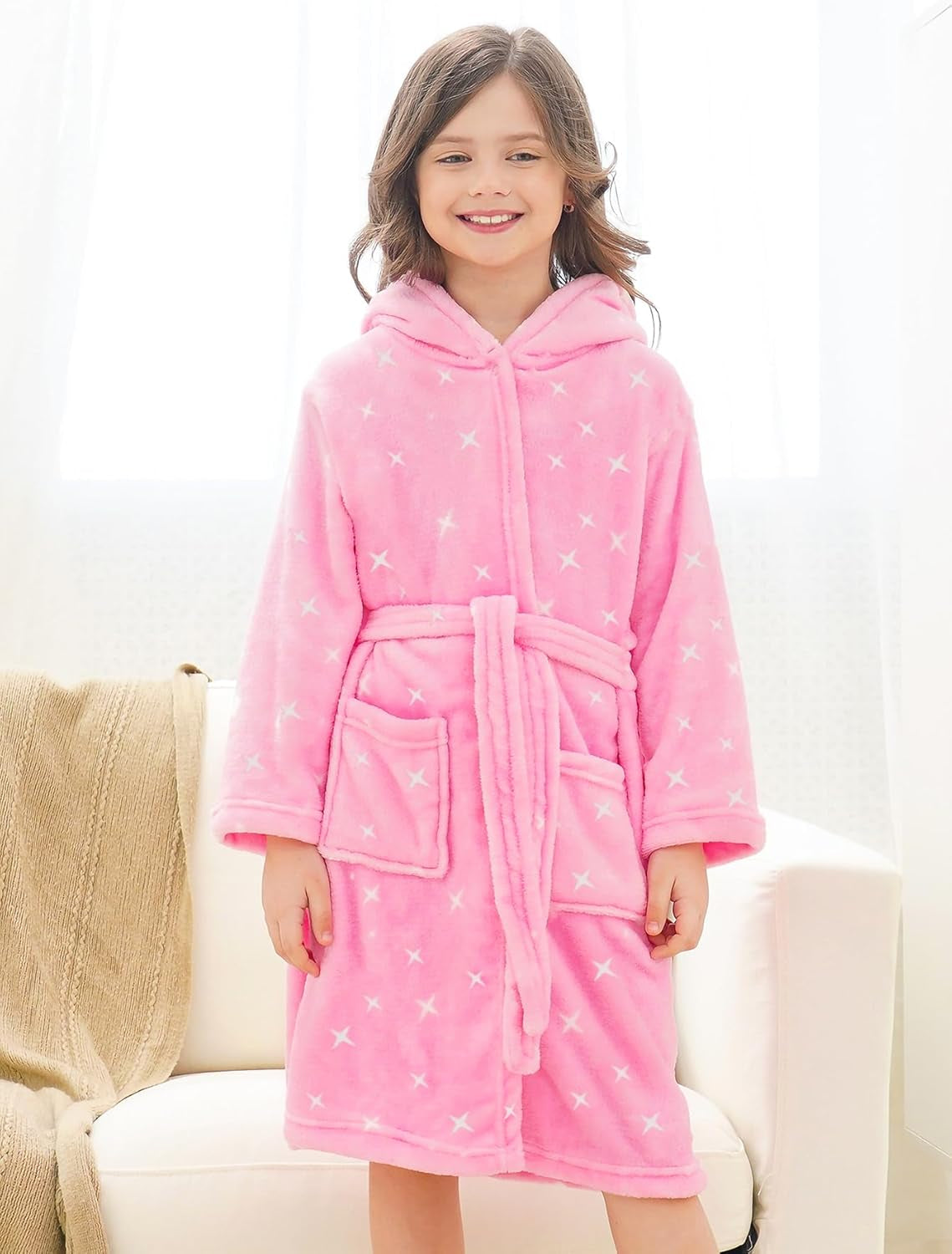 Soft Hooded Rainbow Bathrobe Sleepwear for Girls