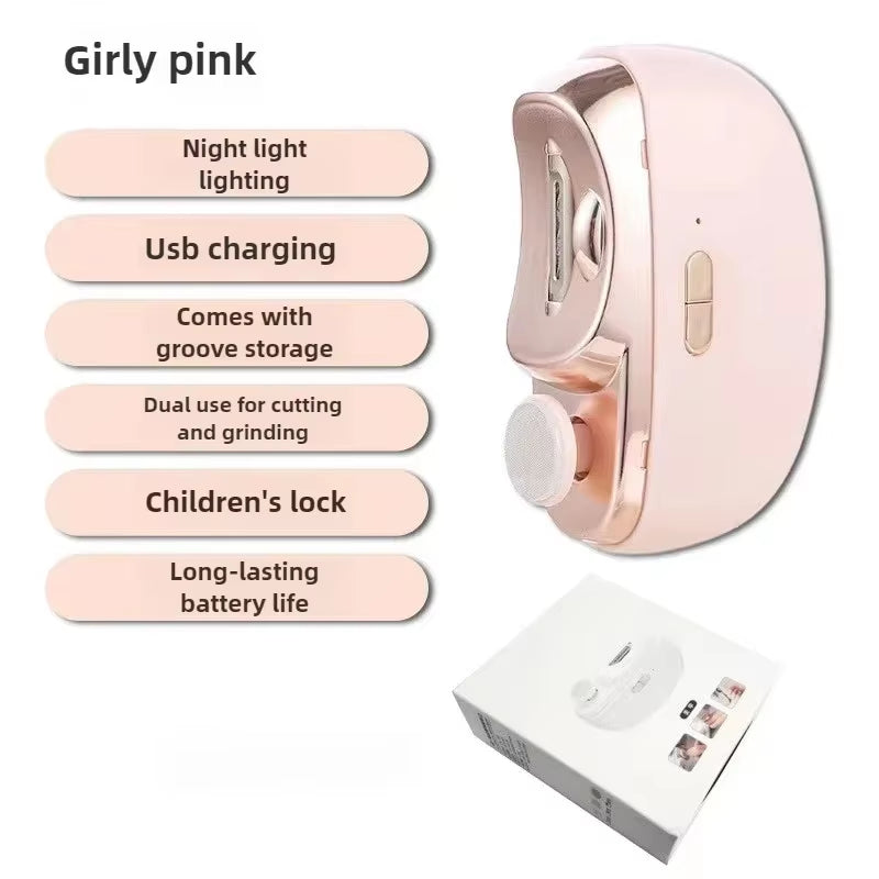 Electric Nail Clipper Grinding and Polishing with Light Automatic Nail Trimmer Rechargeable Nail Cutter Manicure for Baby Adult