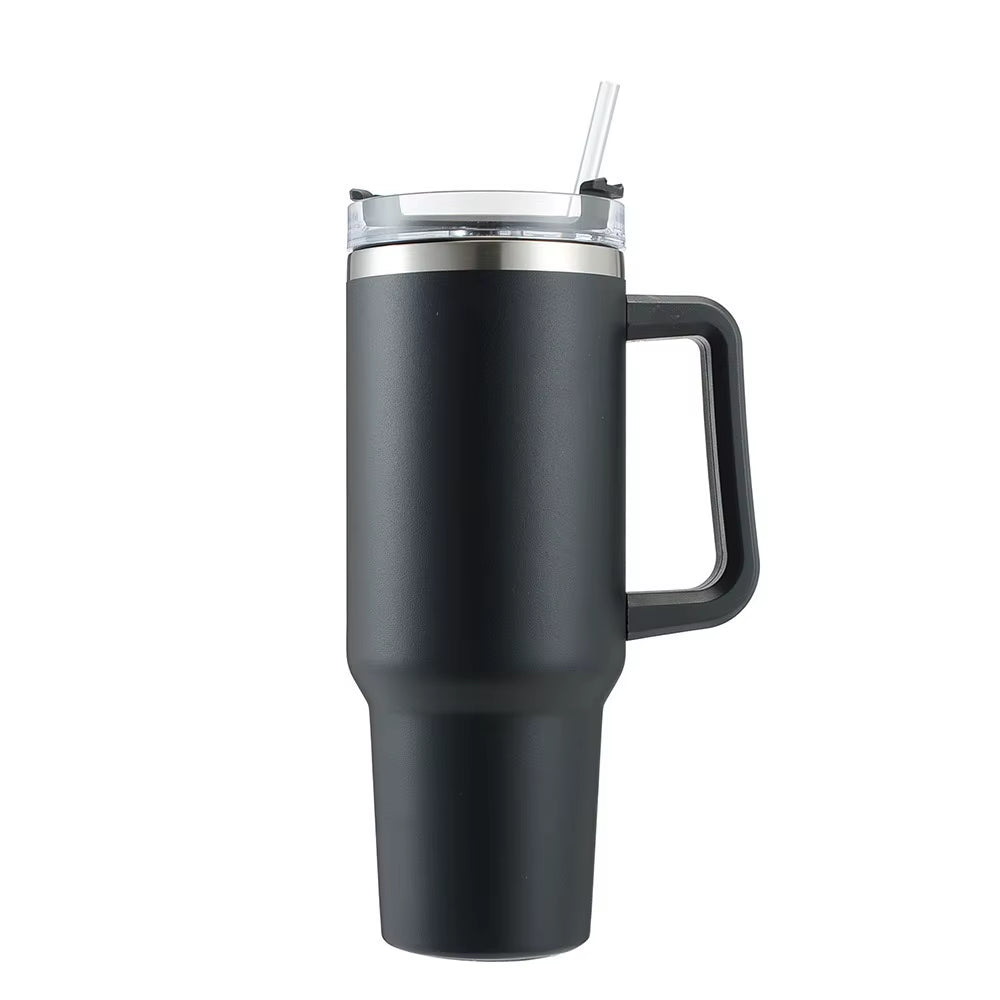 1Pc 40Oz Stainless Steel Leopard Print Cup with Straw Portable Car Cup Large Capacity Water Cup