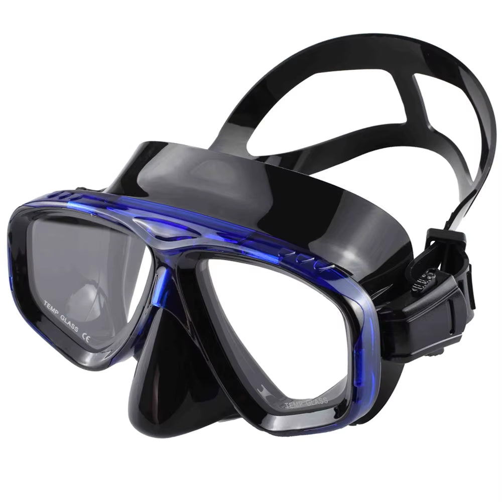 Snorkel Mask Swimming Goggles Scuba Diving Silicone Skirt Tempered Glass Len Wide View Training with Nose Cover Adjustable Strap