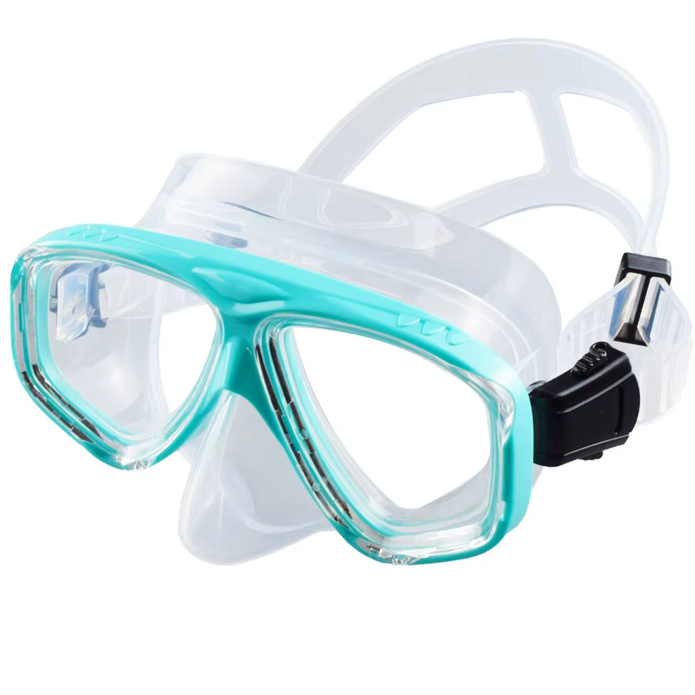 Snorkel Mask Swimming Goggles Scuba Diving Silicone Skirt Tempered Glass Len Wide View Training with Nose Cover Adjustable Strap