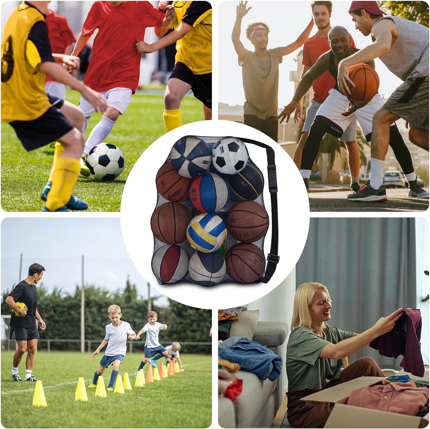 Extra Large Heavy-Duty Mesh Ball Bag for Soccer and Basketball - Holds 10-12 Balls, Ideal for Coaches, with Drawstring Closure