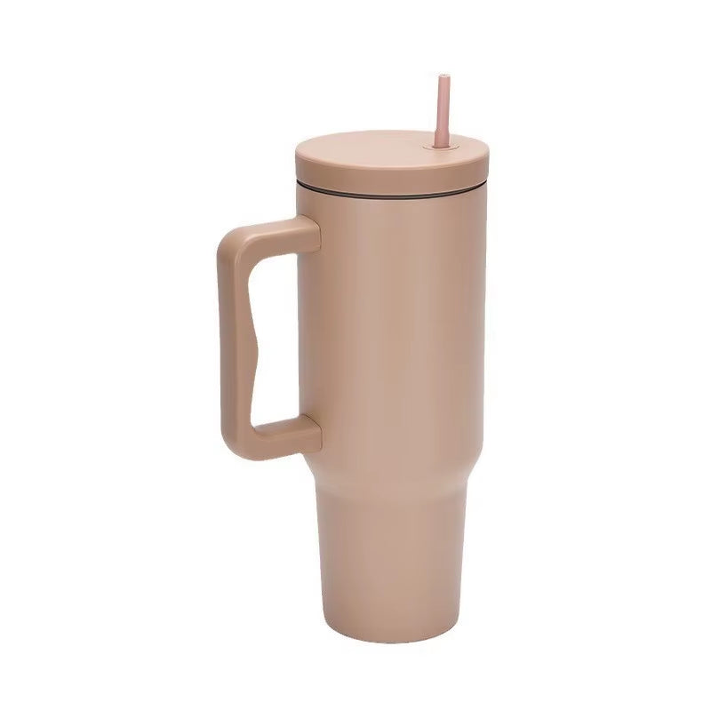 1Pc 40Oz Stainless Steel Leopard Print Cup with Straw Portable Car Cup Large Capacity Water Cup