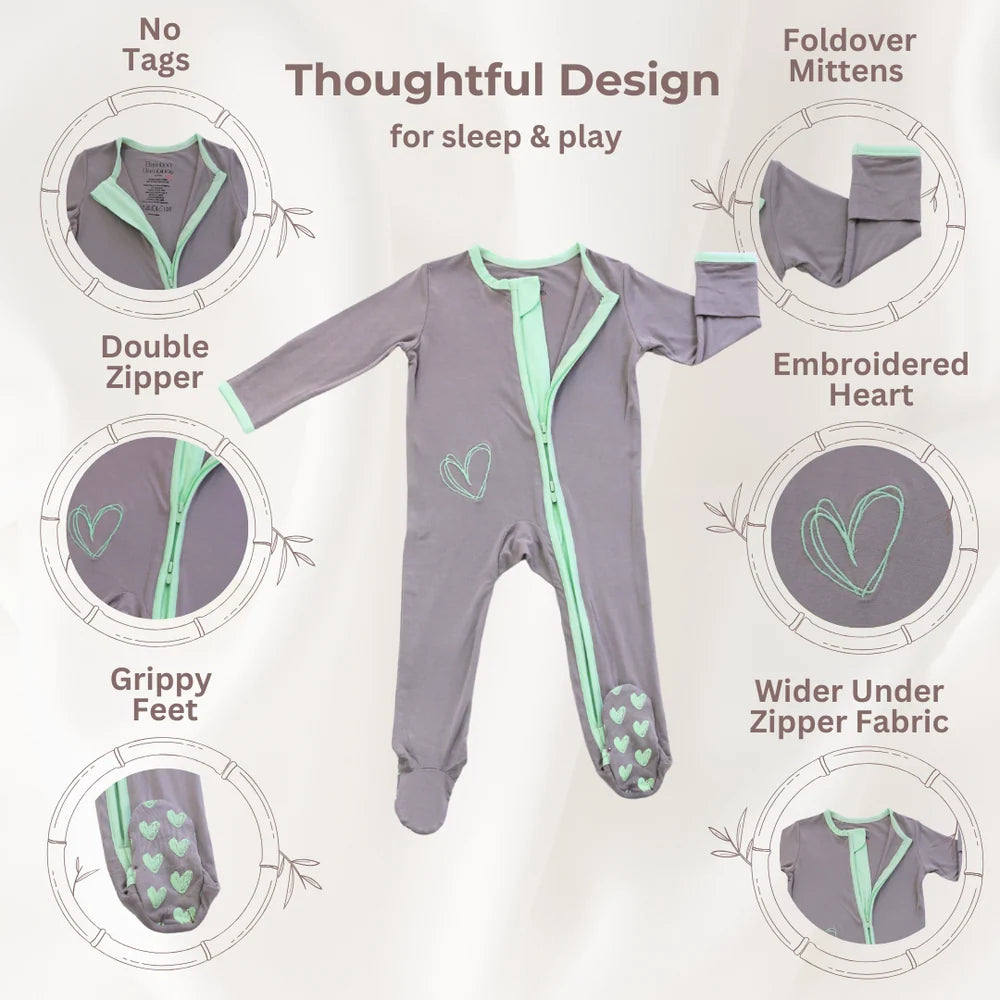 Sage Lime - Double Zipper Bamboo Footie | Newborn Essential