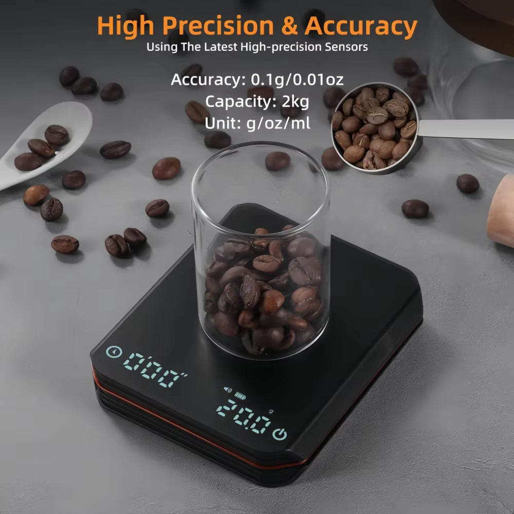 Mini Coffee Scale with Pad LED Display USB Charge Timed Portable High Precision Professional Home Kitchen Cafe Coffeeaccessories