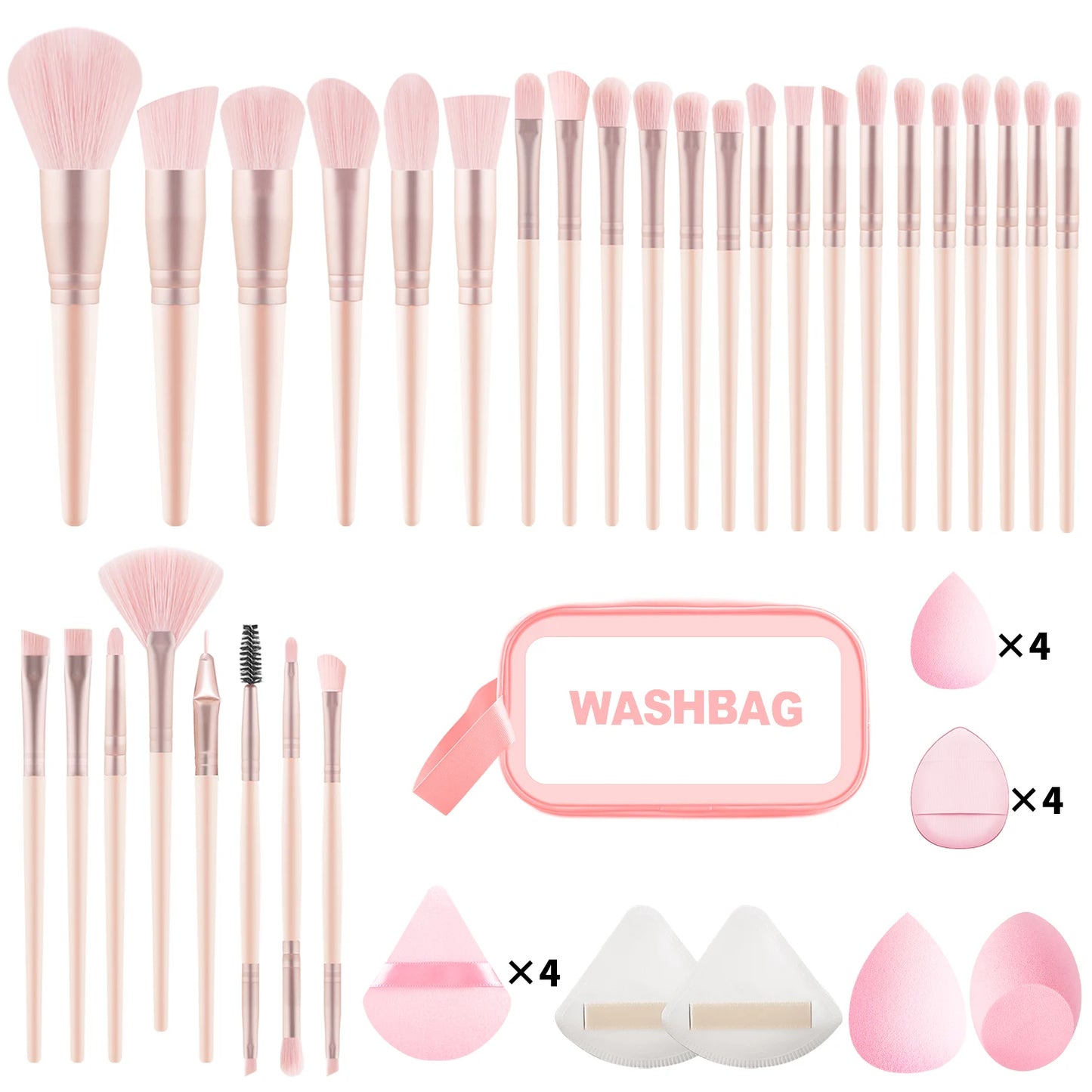 Professional 47Pcs Makeup Set 30 Powder Blush Eyeshadow Brushes, Triangle Sponges Puffs with Travel Storage Bag