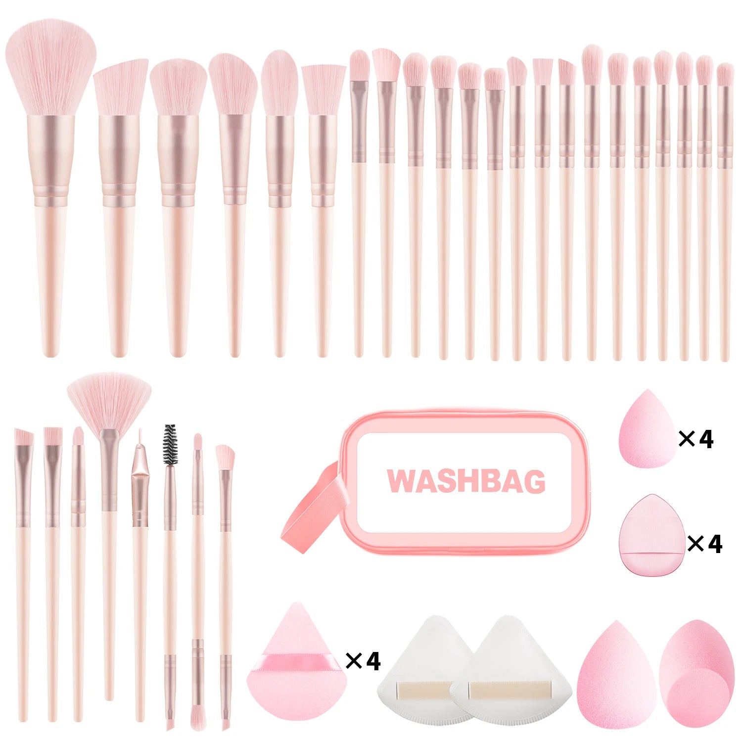 Professional 47Pcs Makeup Set 30 Powder Blush Eyeshadow Brushes, Triangle Sponges Puffs with Travel Storage Bag