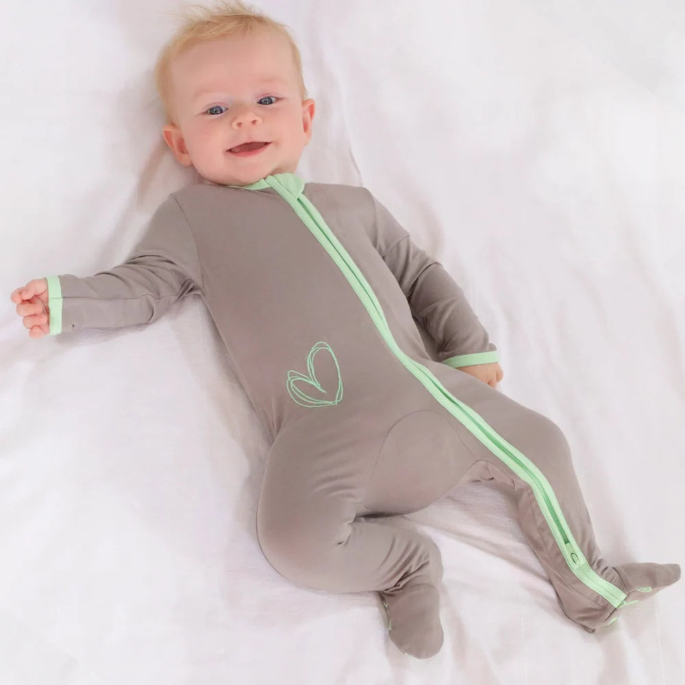 Sage Lime - Double Zipper Bamboo Footie | Newborn Essential