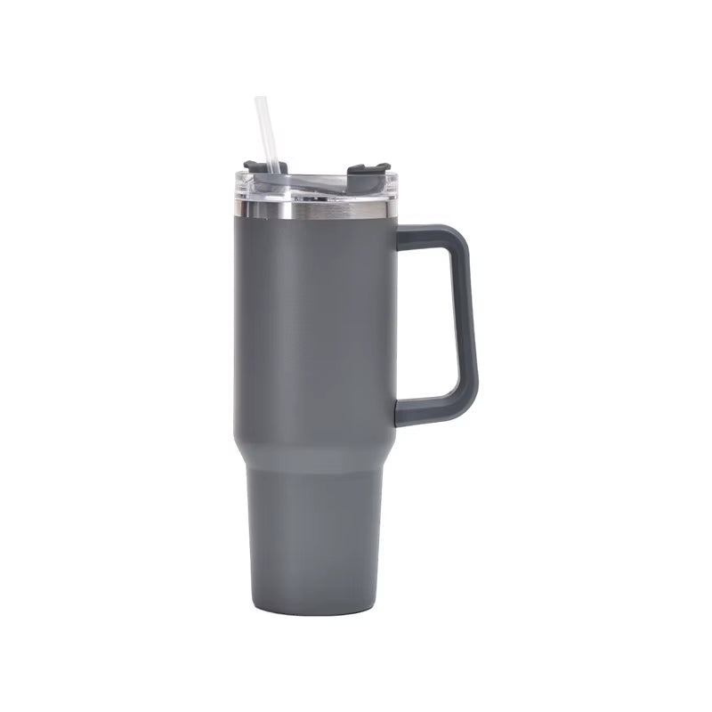 1Pc 40Oz Stainless Steel Leopard Print Cup with Straw Portable Car Cup Large Capacity Water Cup