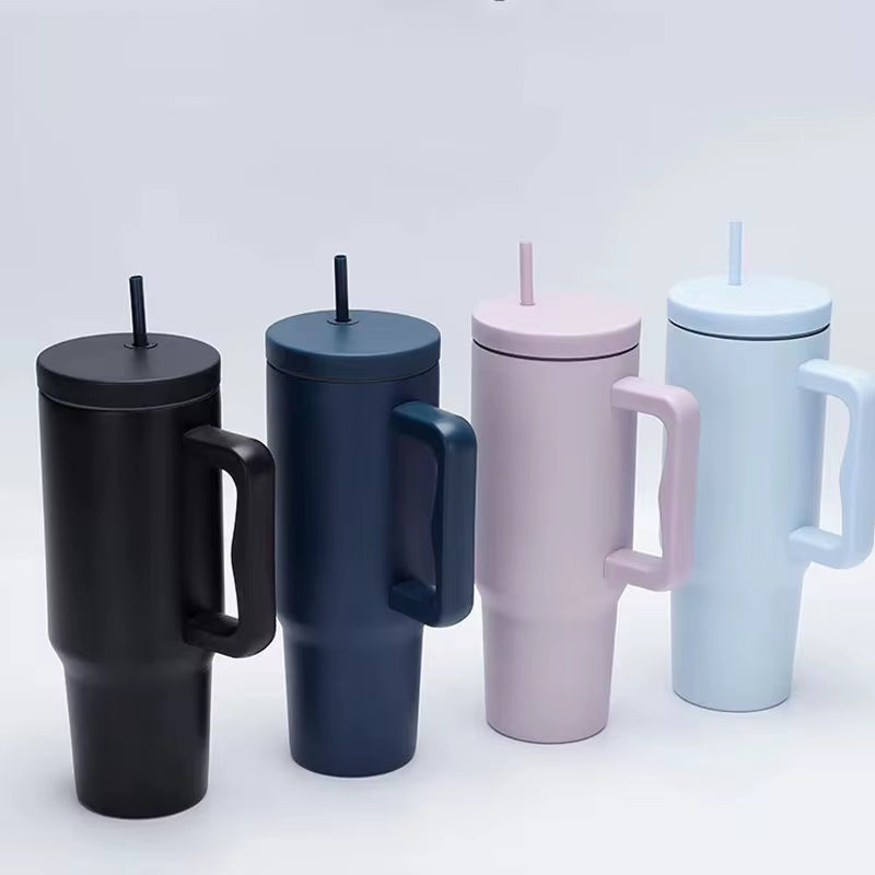1Pc 40Oz Stainless Steel Leopard Print Cup with Straw Portable Car Cup Large Capacity Water Cup