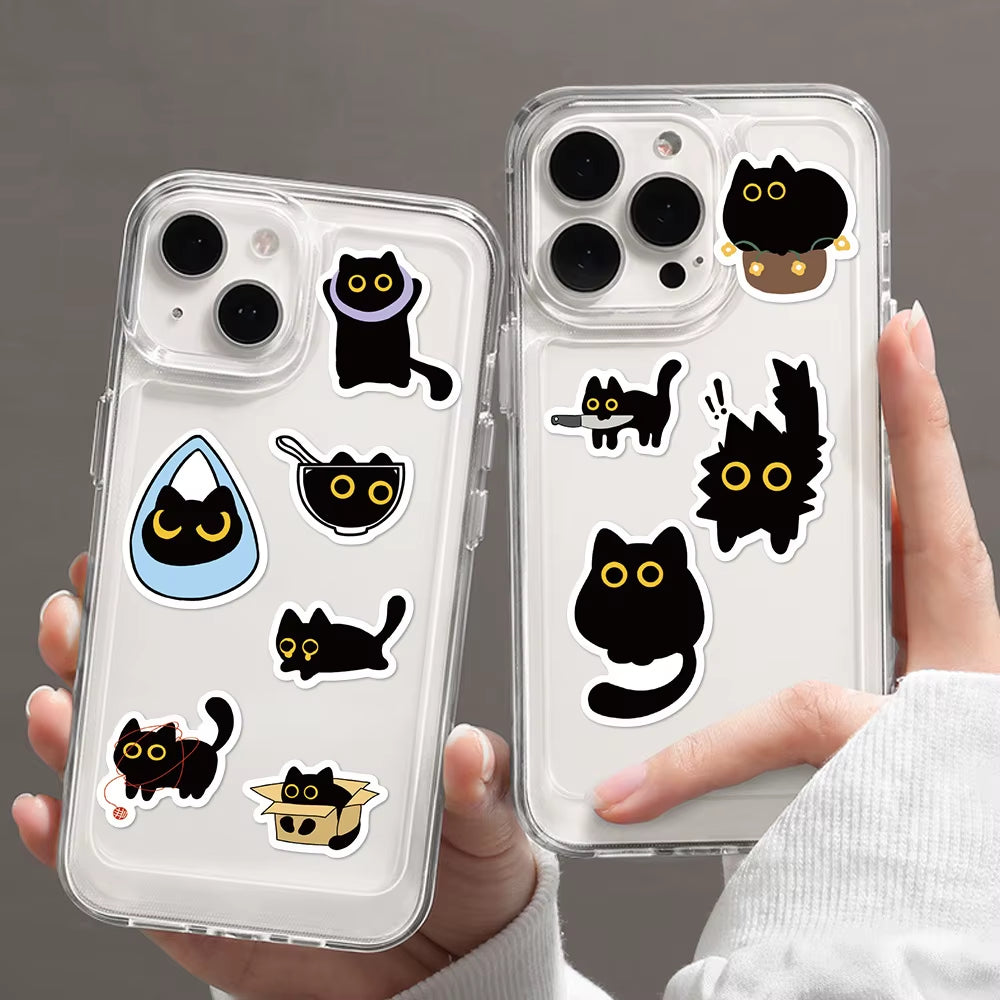 500Pcs/Roll Cute Black Cat Cartoon Stickers Creativity DIY PVC Laptop Decals Decoration Stiker Reward Gift Toys