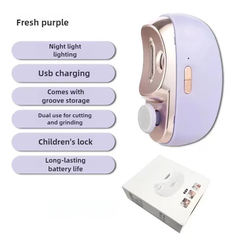 Electric Nail Clipper Grinding and Polishing with Light Automatic Nail Trimmer Rechargeable Nail Cutter Manicure for Baby Adult