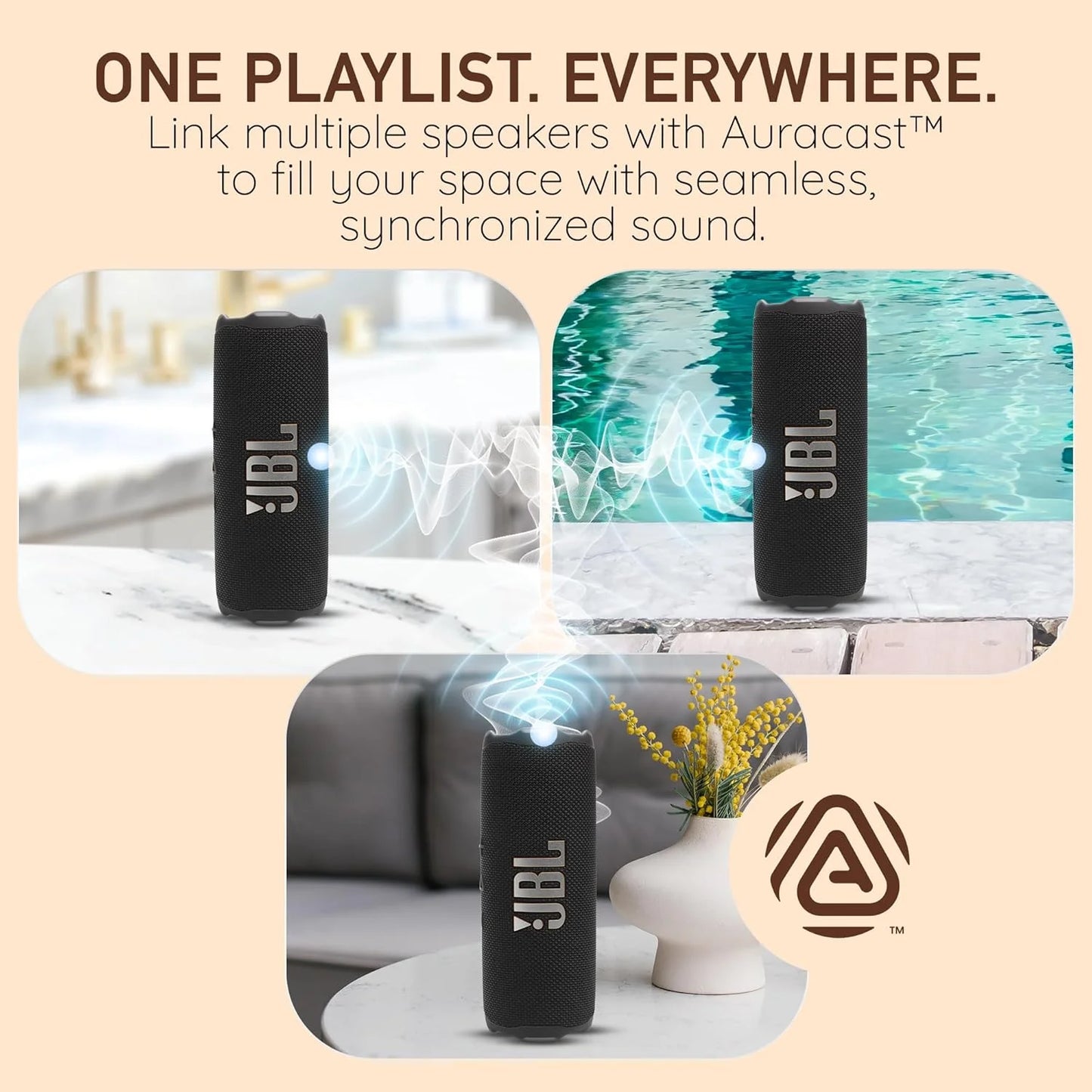 Flip 7 Portable Bluetooth Speaker Waterproof Drop Proof AI Boost Sound 16H Playtime Pushlock Interchangeable Accessories