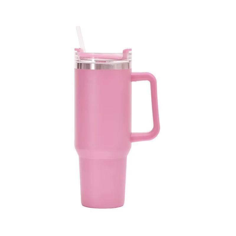 1Pc 40Oz Stainless Steel Leopard Print Cup with Straw Portable Car Cup Large Capacity Water Cup