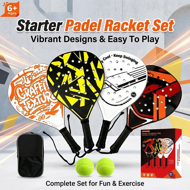 Padel Racket with Carbon Fiber Surface & EVA Memory Foam Core – Lightweight Well-Balanced Padel for Beginners and Intermediate