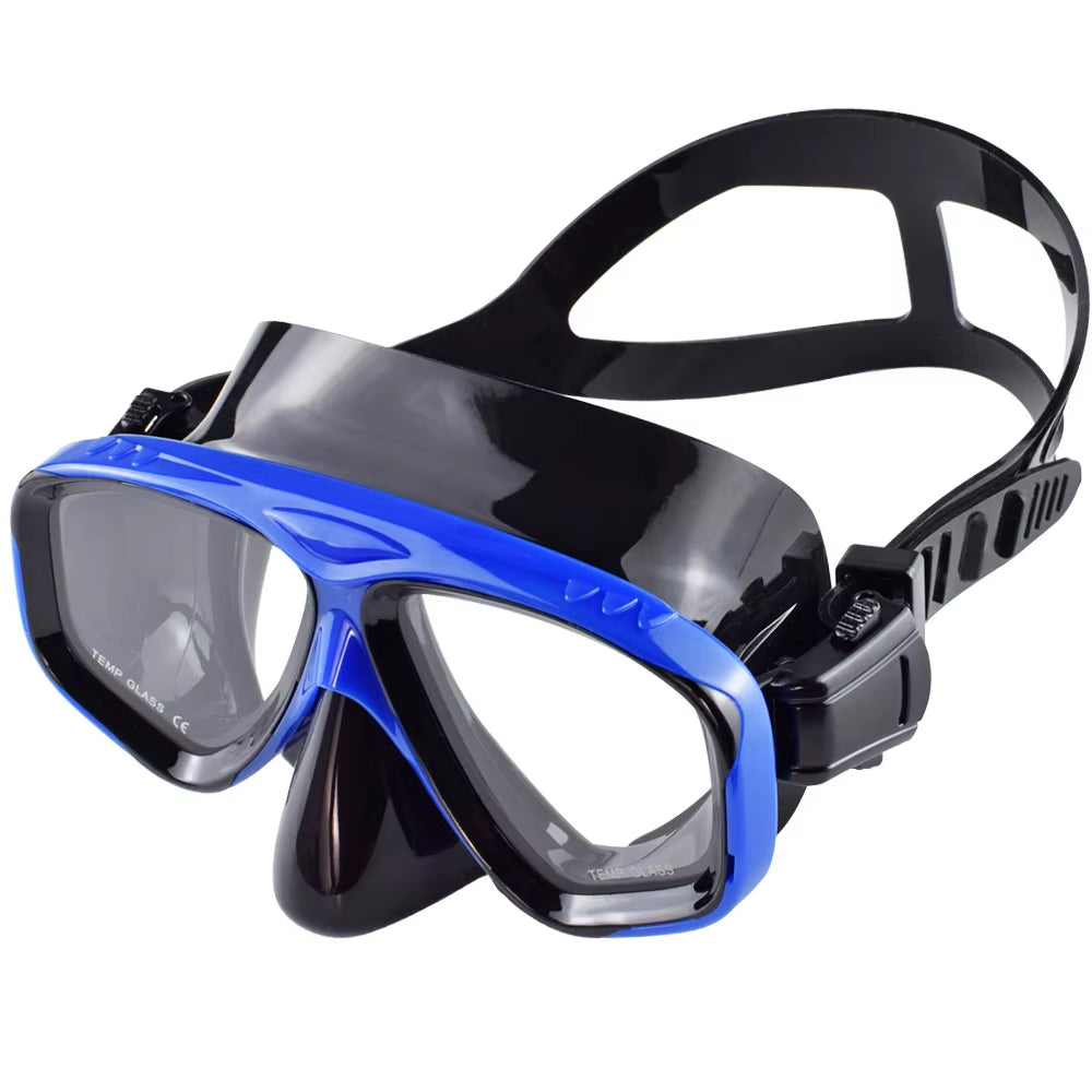 Snorkel Mask Swimming Goggles Scuba Diving Silicone Skirt Tempered Glass Len Wide View Training with Nose Cover Adjustable Strap