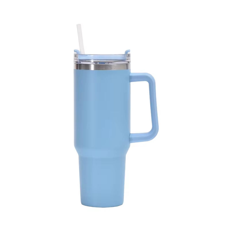 1Pc 40Oz Stainless Steel Leopard Print Cup with Straw Portable Car Cup Large Capacity Water Cup