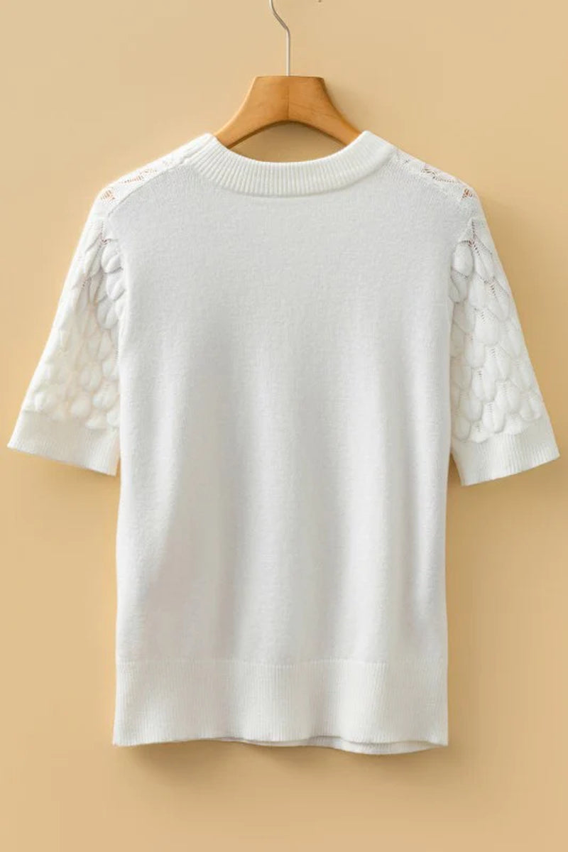 Fish Scale Textured Knit Short Sleeve Sweater
