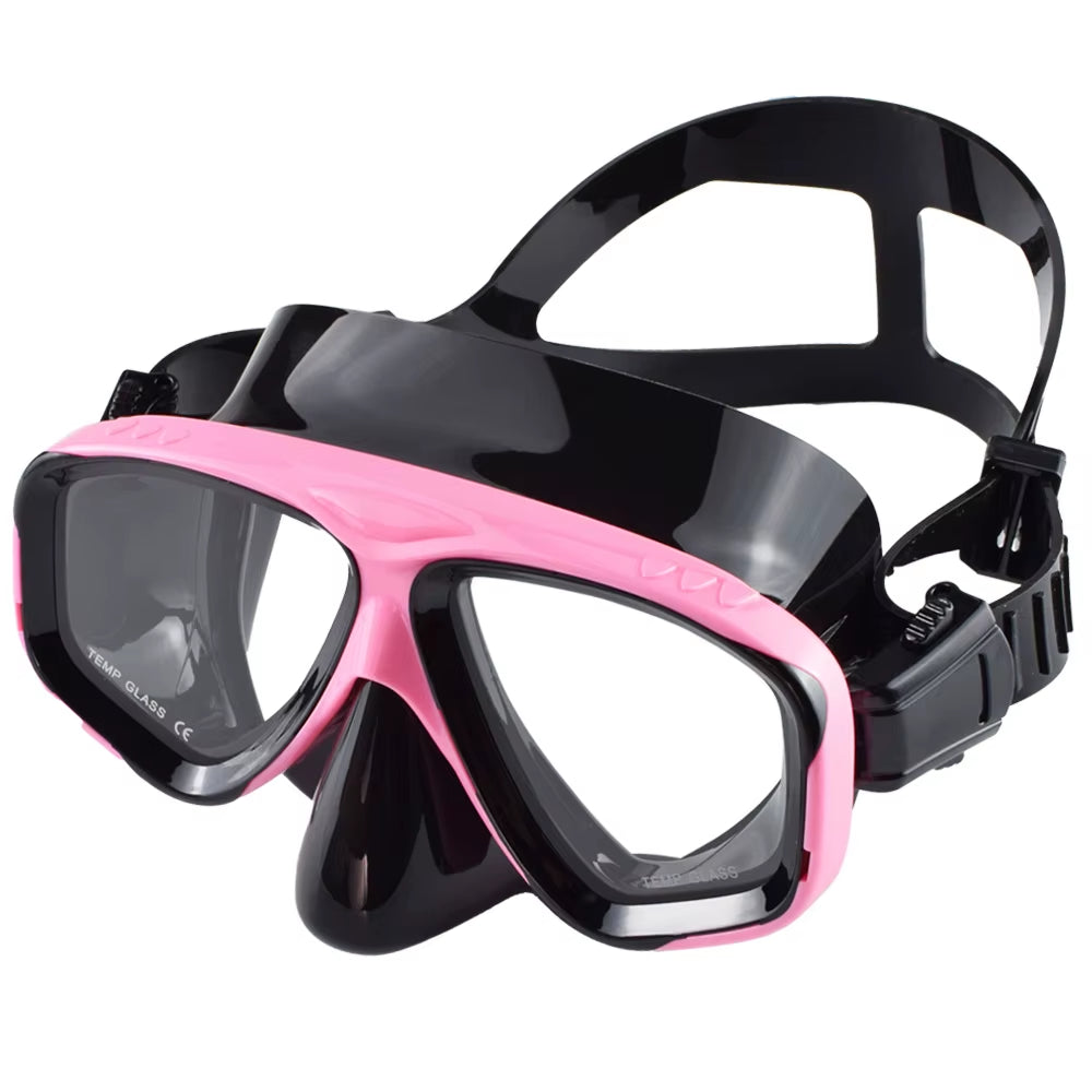 Snorkel Mask Swimming Goggles Scuba Diving Silicone Skirt Tempered Glass Len Wide View Training with Nose Cover Adjustable Strap