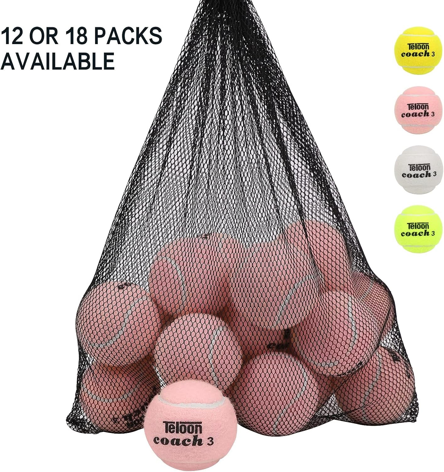Pressure Training Tennis Balls - Available in 12 or 18 Count with Mesh Carry Bag, Four Color Options - Ideal Pressureless Training Exercise Balls for Beginners