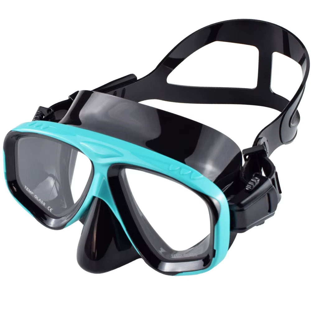 Snorkel Mask Swimming Goggles Scuba Diving Silicone Skirt Tempered Glass Len Wide View Training with Nose Cover Adjustable Strap