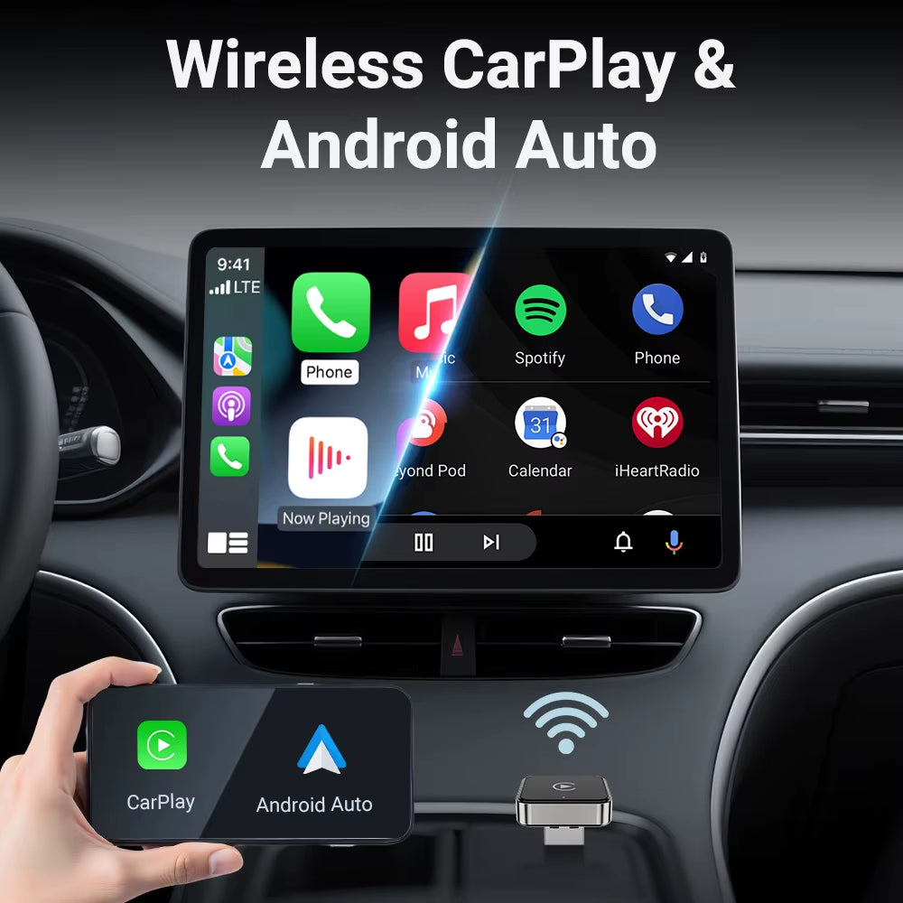 2 in 1 Wired to Wireless Carplay Android Auto Adapter for OEM Car Stereo with USB Dongle Mini Box Plug and Play Bluetooth