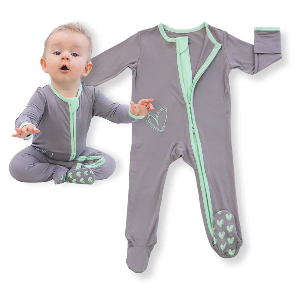 Sage Lime - Double Zipper Bamboo Footie | Newborn Essential