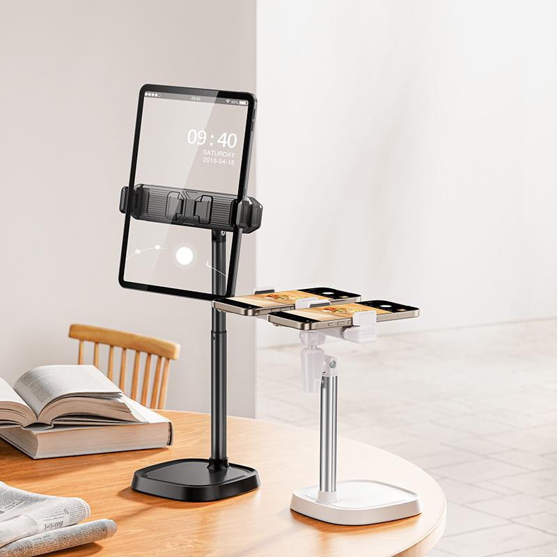 UGIFT Cell Phone Stand for Iphone Desk Rotating Telescopic Lift and Overhead Selfie Compatible Iphone Magnetic Adjustable Stand for Desk Use Fits 4-6.9 Inches