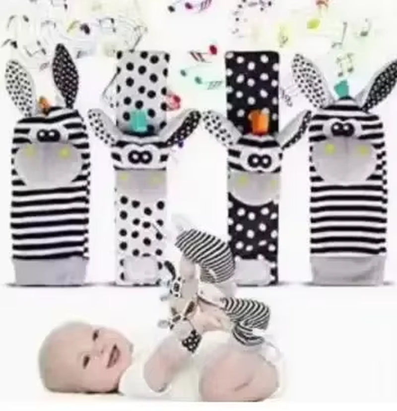 4Pcs Baby Rattles Toys Animal Socks Wrist Strap +Rattle Baby Foot Socks Bug Wrist Strap Toddler Socks Pacifier Toys 0-12 Months