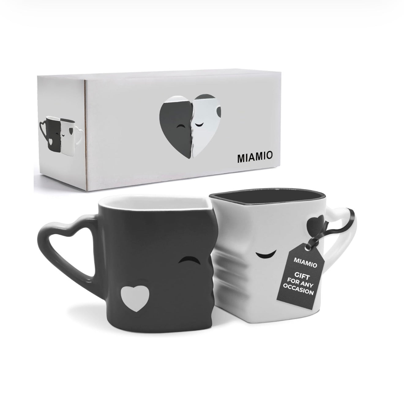 طقم أكواب Kissing Cup سيراميك – رمادي فاخر مع علبة هدية