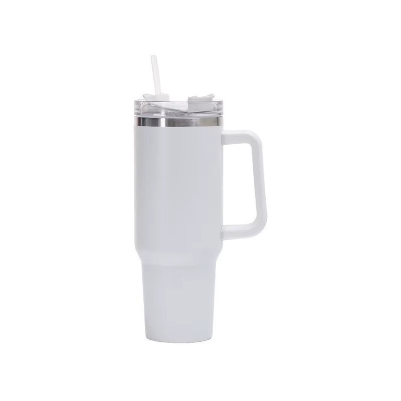 1Pc 40Oz Stainless Steel Leopard Print Cup with Straw Portable Car Cup Large Capacity Water Cup