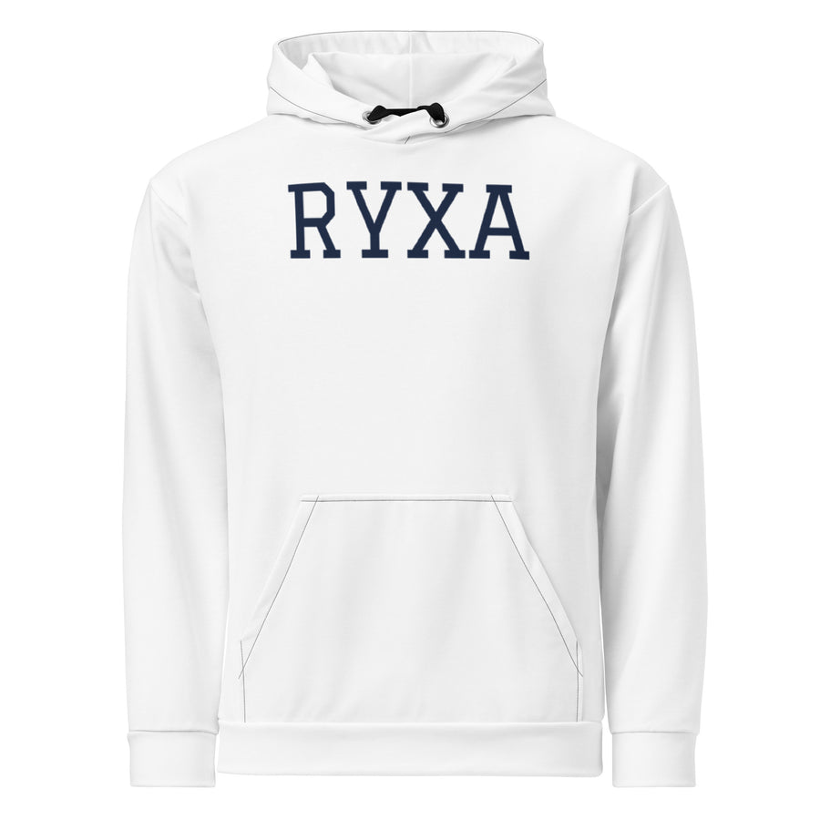 هودي RYXA أبيض بشعار كحلي