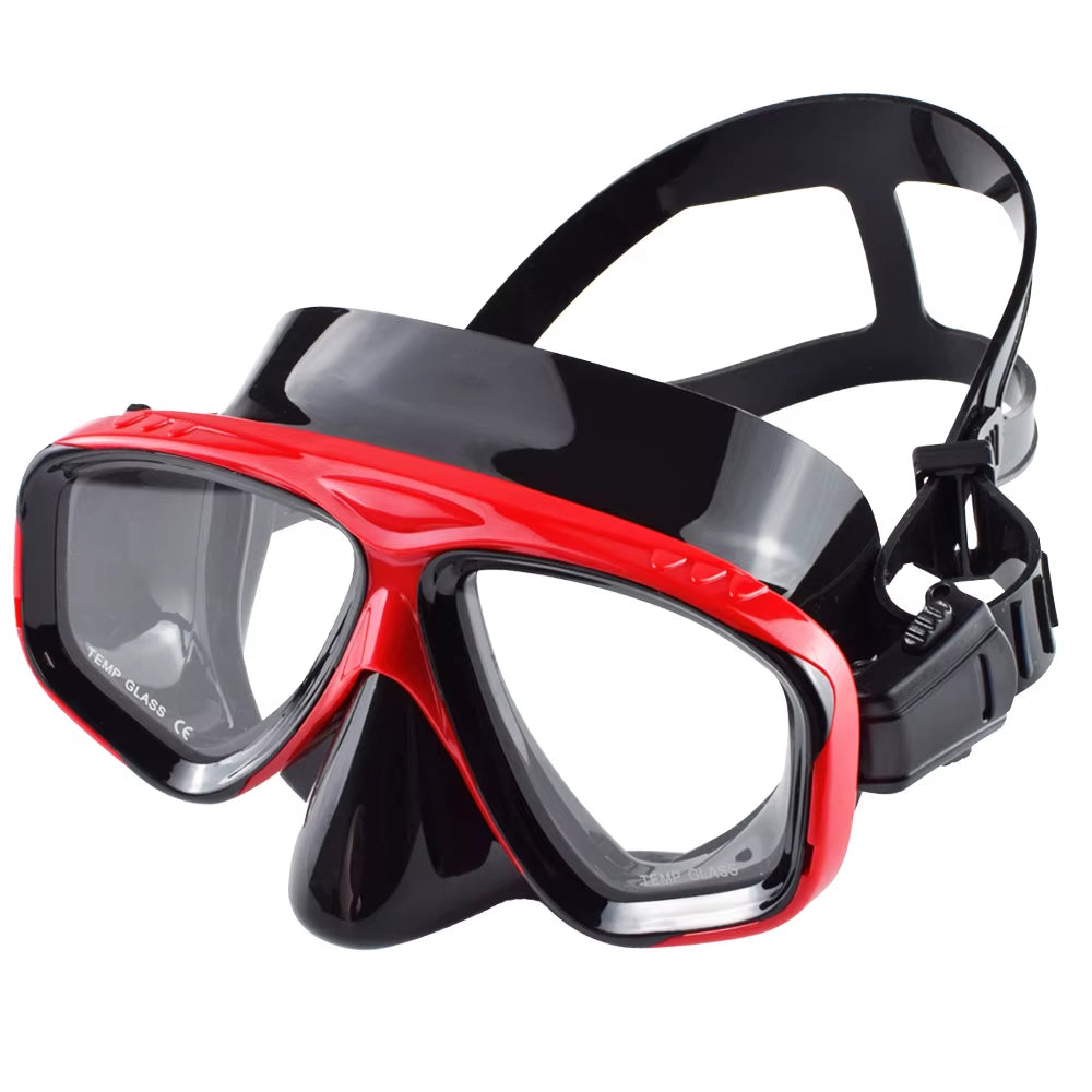Snorkel Mask Swimming Goggles Scuba Diving Silicone Skirt Tempered Glass Len Wide View Training with Nose Cover Adjustable Strap
