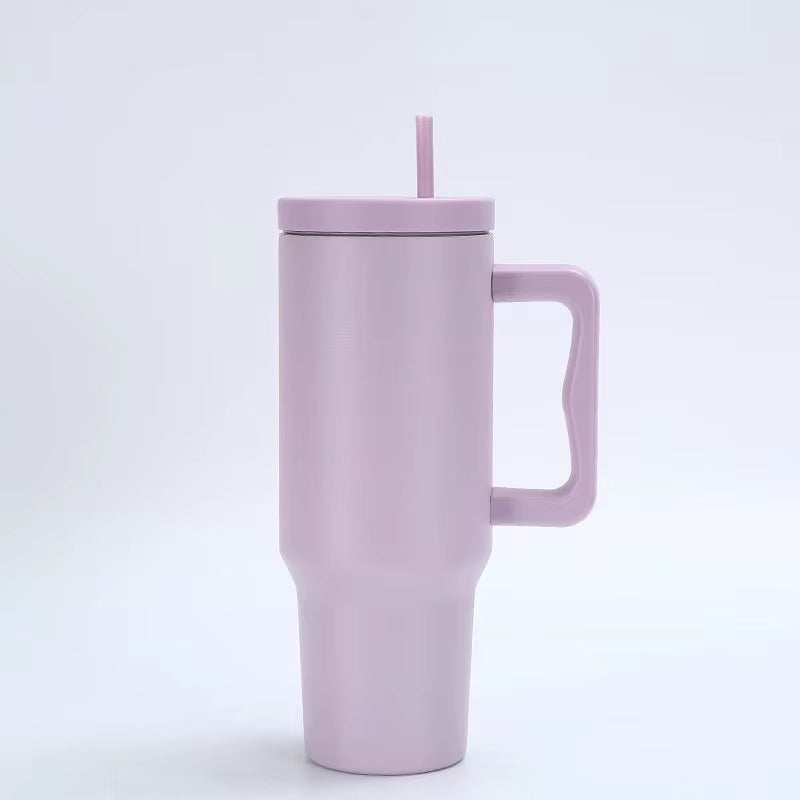 1Pc 40Oz Stainless Steel Leopard Print Cup with Straw Portable Car Cup Large Capacity Water Cup