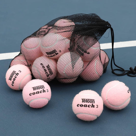 Pressure Training Tennis Balls - Available in 12 or 18 Count with Mesh Carry Bag, Four Color Options - Ideal Pressureless Training Exercise Balls for Beginners