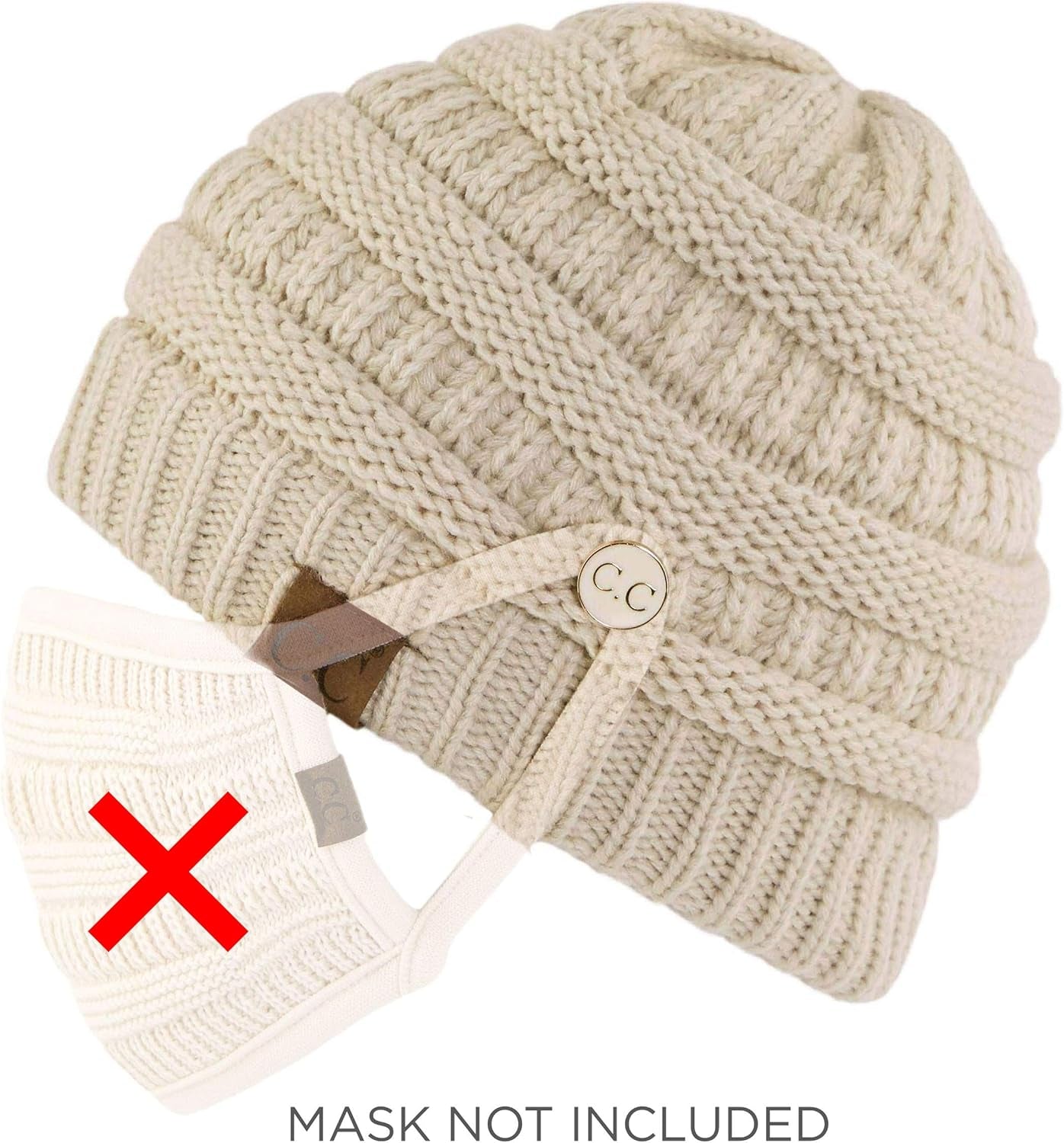 Exclusives Cable Knit Beanie - Thick, Soft & Warm Chunky Ribbed Beanie Hats Epoxy Button for Face Mask (BHT-1) (A Button Beige)