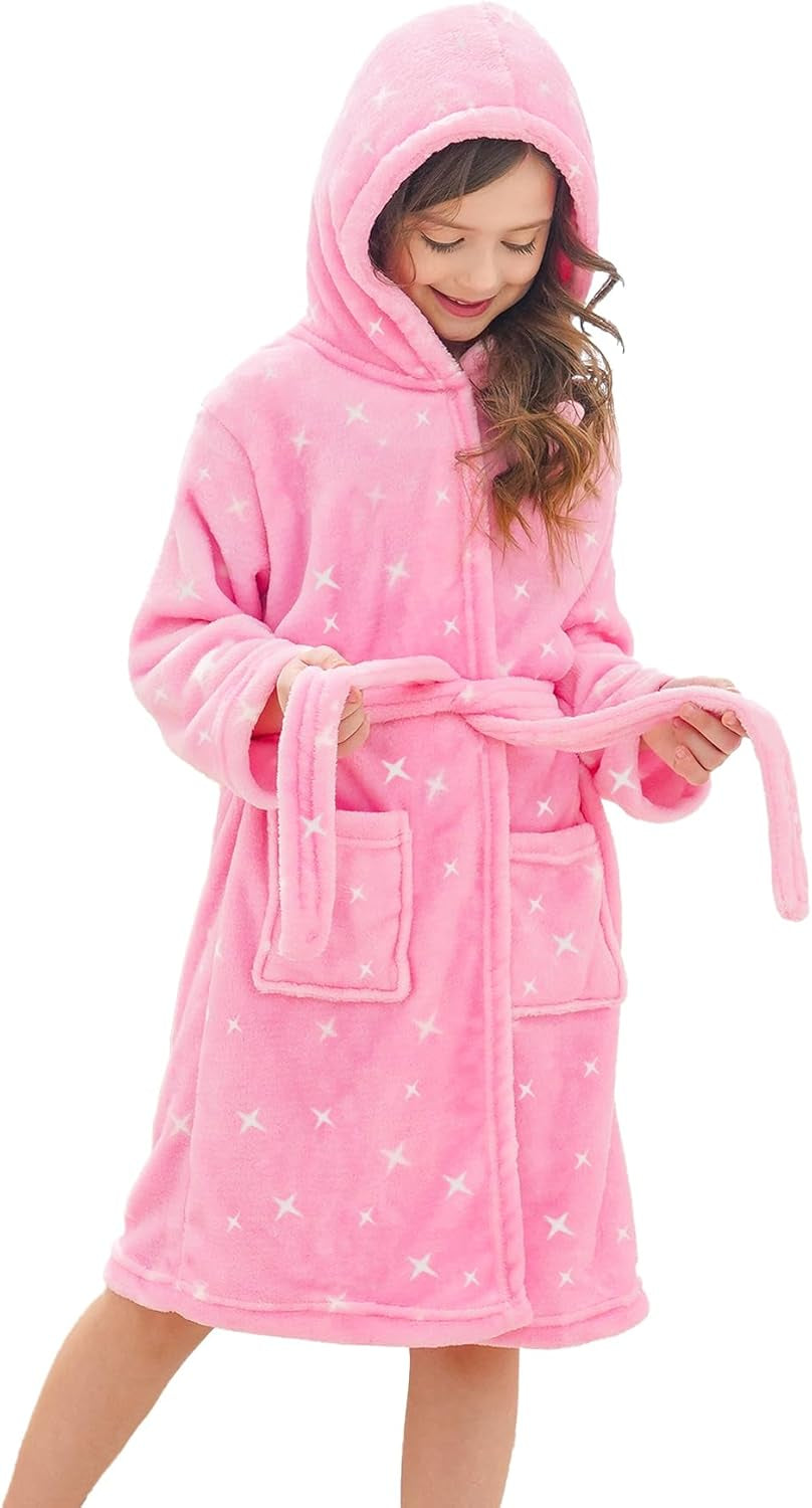 Soft Hooded Rainbow Bathrobe Sleepwear for Girls