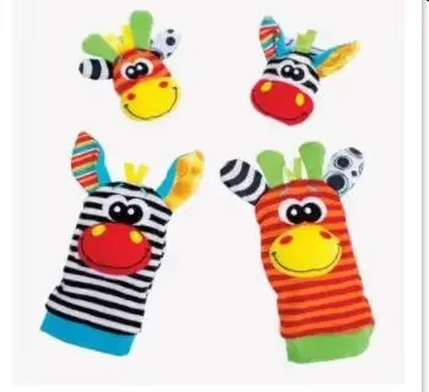 4Pcs Baby Rattles Toys Animal Socks Wrist Strap +Rattle Baby Foot Socks Bug Wrist Strap Toddler Socks Pacifier Toys 0-12 Months